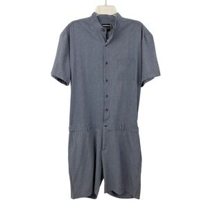 NWT RomperJack Short Sleeve Romper Size XL Blue Mandarin Collar Stretch Casual